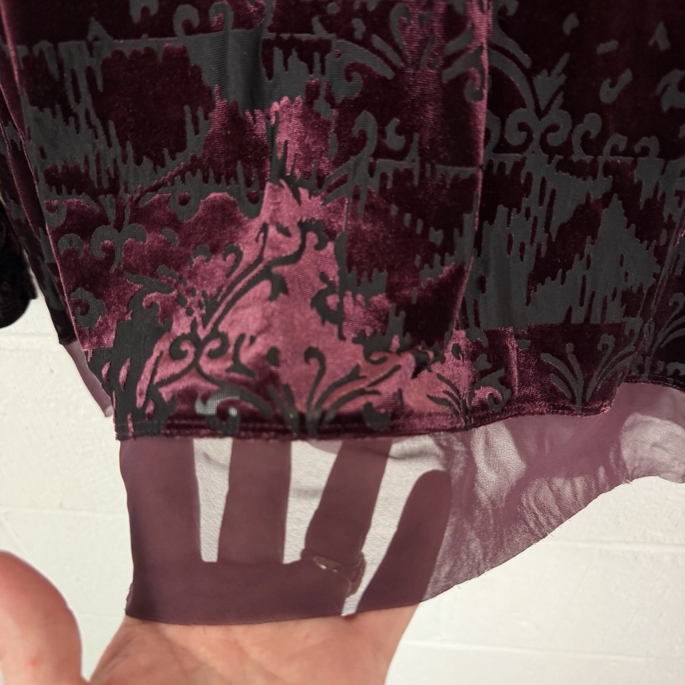 Simply Vera Wang Velvet Burnout Top SZ L Wine Color Sheer Whimsigoth Dark Fairy - Picture 6 of 14
